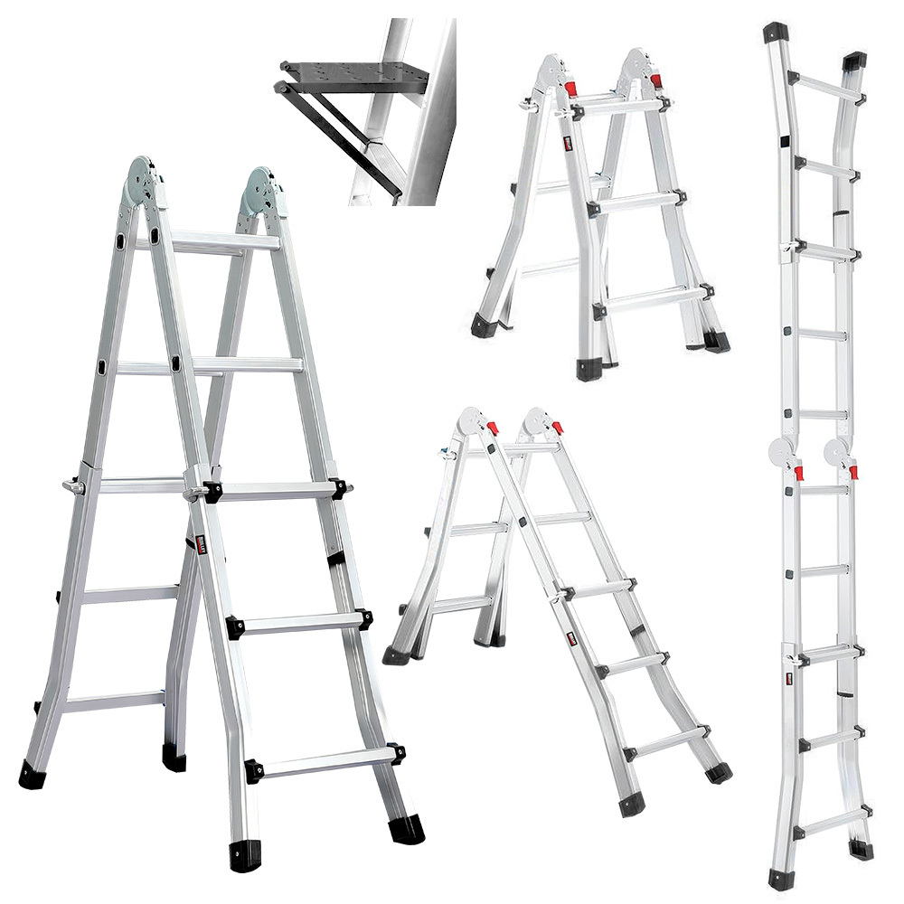 V219-TOLLDABU29AA-225302-00 Bullet 2.9m Folding Aluminium Multipurpose Ladder, w/ Workshelf Platform, Spring Assisted Rapid Safety Lock Adjusters - Image 1