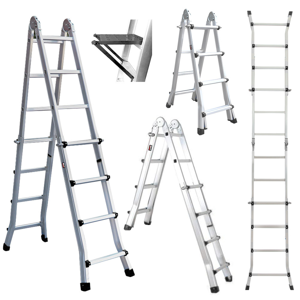 V219-TOLLDABU40AA-225304-00 Bullet 4m Folding Aluminium Multipurpose Ladder, w/ Workshelf Platform, Spring Assisted Rapid Safety Lock Adjusters - Image 1