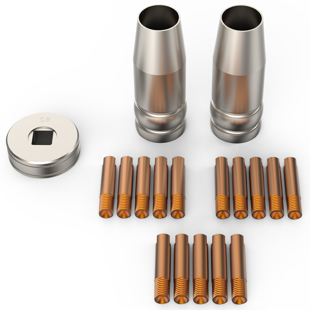 V219-WDRTCMRO18PA-225283-00 Rossi 18pc Welding Consumables Kit to Suit MIG/MAG 14-15AK Torch, Includes Tips, Shield Cups - Image 1