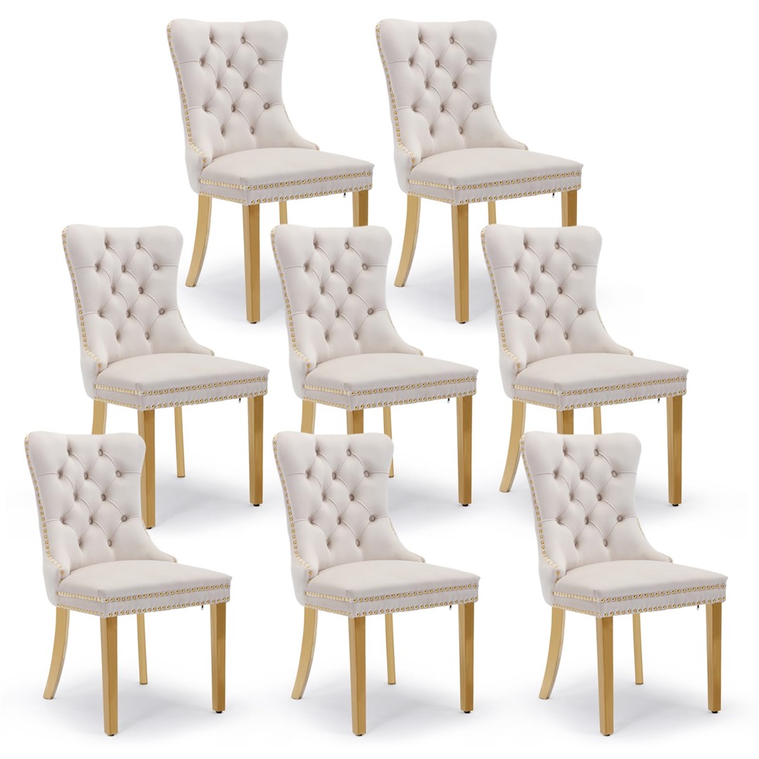 Version 1.0.0 AADEN 8x Velvet Dining Chairs with Golden Metal Legs-Beige - Image 1