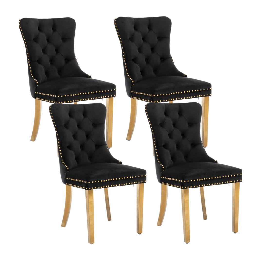 V226-SW1501BK-2-90928-00 4x Velvet Dining Chairs with Golden Metal Legs-Black - Image 1