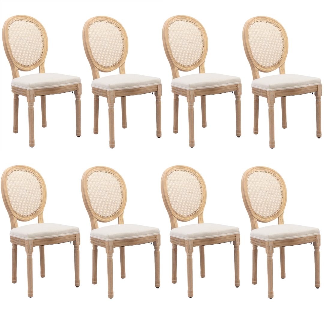 V226-SW1843BG-4-189379-00 AADEN 8x Rattan Dining Chairs with Solid Wood Legs- Beige - Image 1