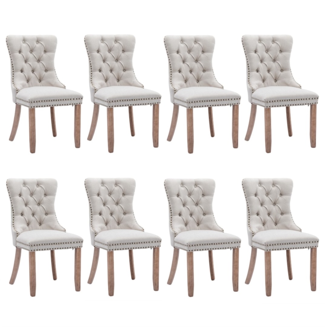 V226-SW6801BG-4-90880-00 8x AADEN Modern Elegant Button-Tufted Upholstered Fabric with Studs Trim and Wooden legs Dining Side Chair-Beige - Image 1