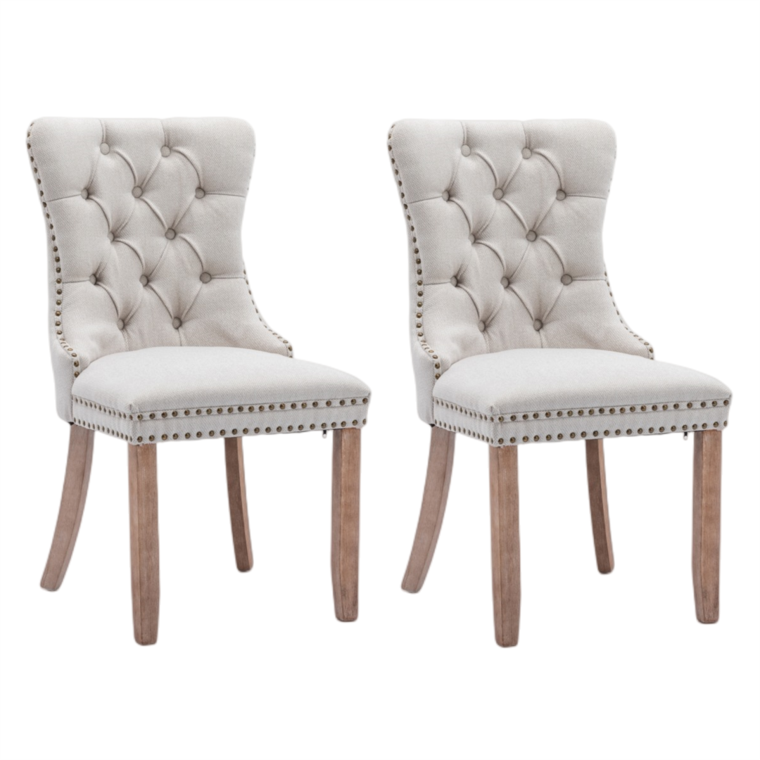 V226-SW6801BG-c08c15_4bb34997be294e0babdf05cbff01b3a5_mv2-00 AADEN Modern Elegant Button-Tufted Upholstered Fabric with Studs Trim and Wooden legs Dining Side Chair-Beige - Image 1