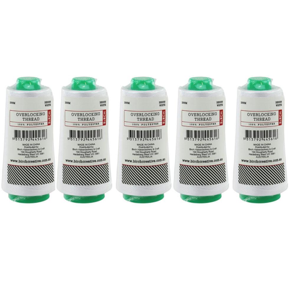 V238-SUPDZ-32056007589968-202507251925-00 5 Pack White Overlocking Thread 2000m Polyester Birch Overlocker Cone Spool Sewing - Image 1