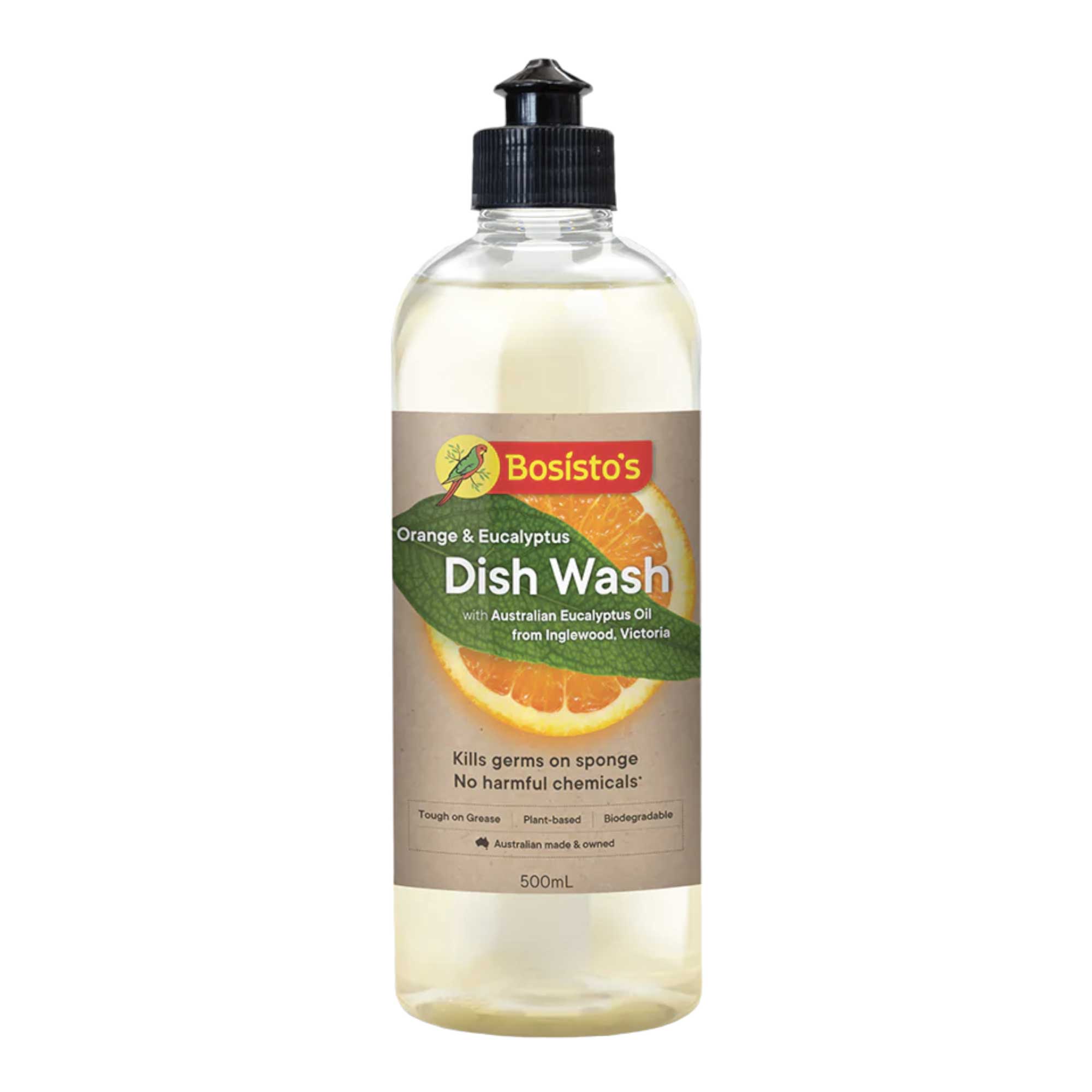 V238-SUPDZ-39985344184400-144632-00 500ml Dish Wash Liquid Orange Eucalyptus Plant Based Dishwashing Soap Bosistos - Image 1