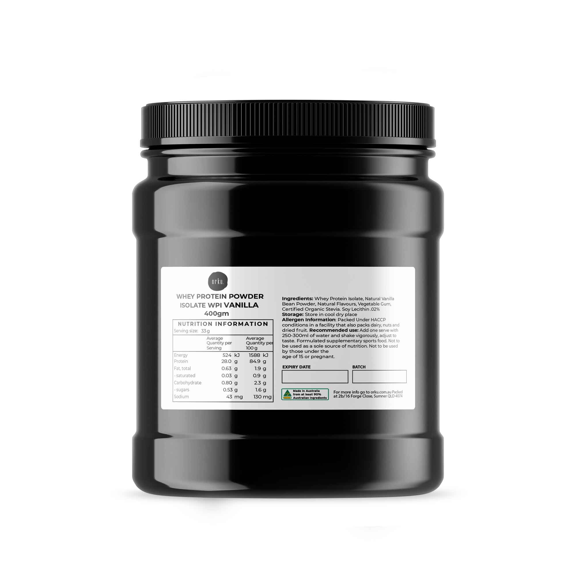 V238-SUPDZ-40336805167184-202507091111-00 Orku 400g Whey Protein Isolate Powder – Vanilla WPI Jar | Sports Food - Image 1
