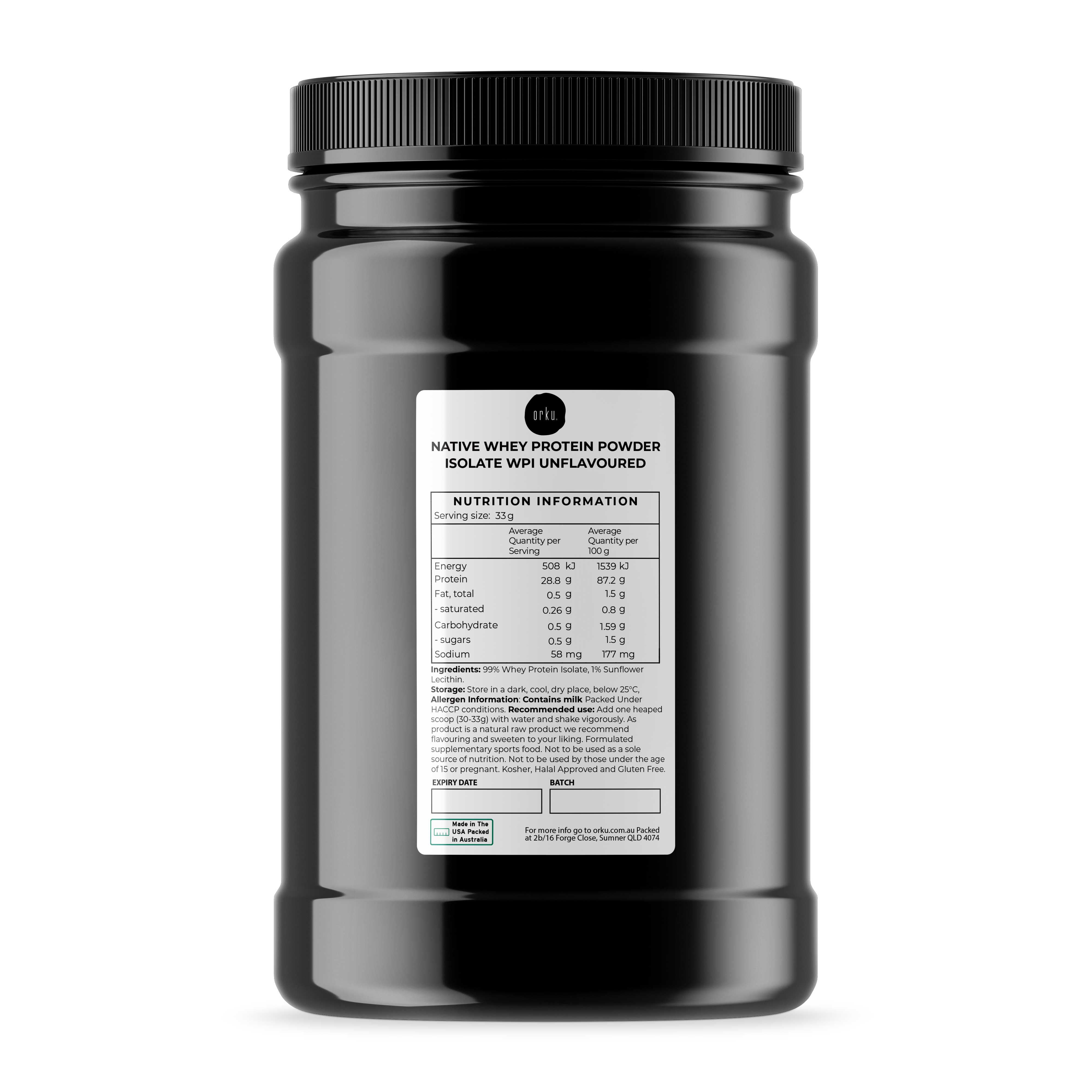 V238-SUPDZ-40358279217232-202509051243-00 Orku 1Kg Native Whey Protein Isolate Powder - Unflavoured WPI Jar - Image 1