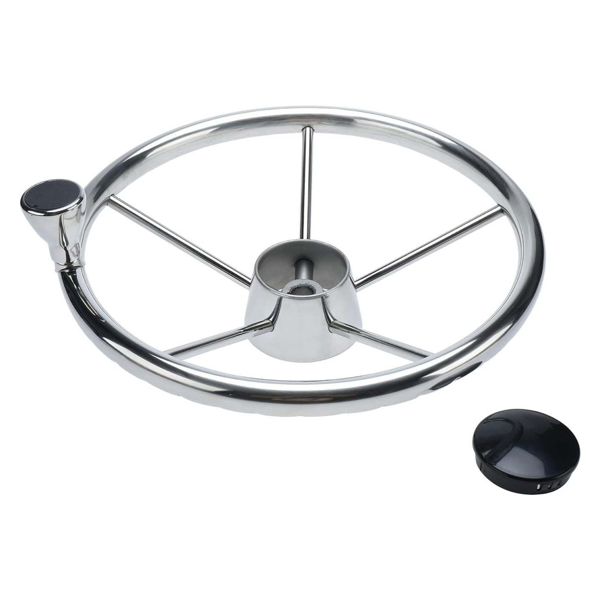 V238-SUPDZ-40838175195216-202507252240-00 13.5" Boat Stainless Steel Steering Wheel - 5 Spoke with Knob For 3/4" Shaft - Image 1