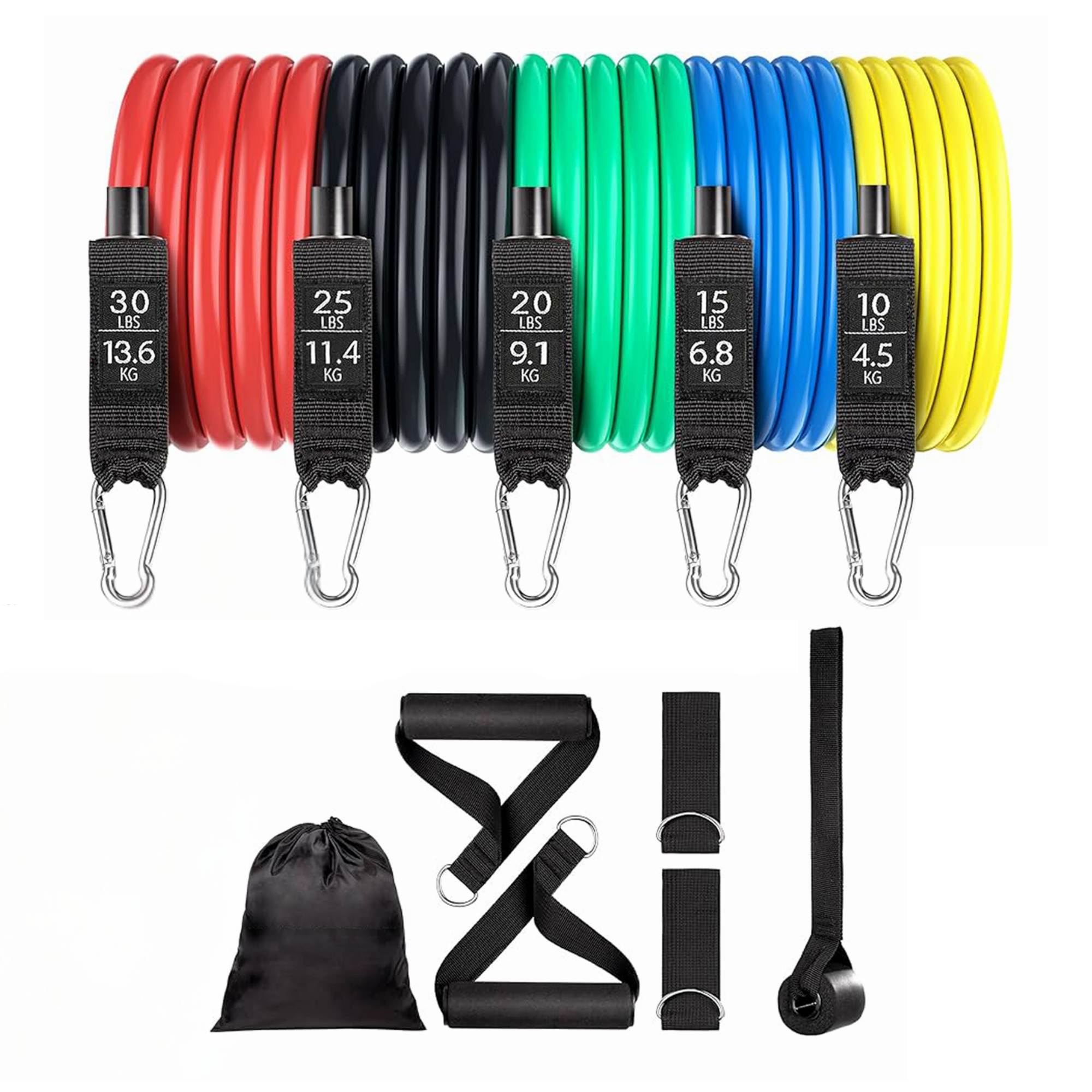 V238-SUPDZ-41187495280720-202507281330-00 Social Hike Resistance Band Set with Handles - 11pcs Home Workout Kit 4.5-68kg - Image 1
