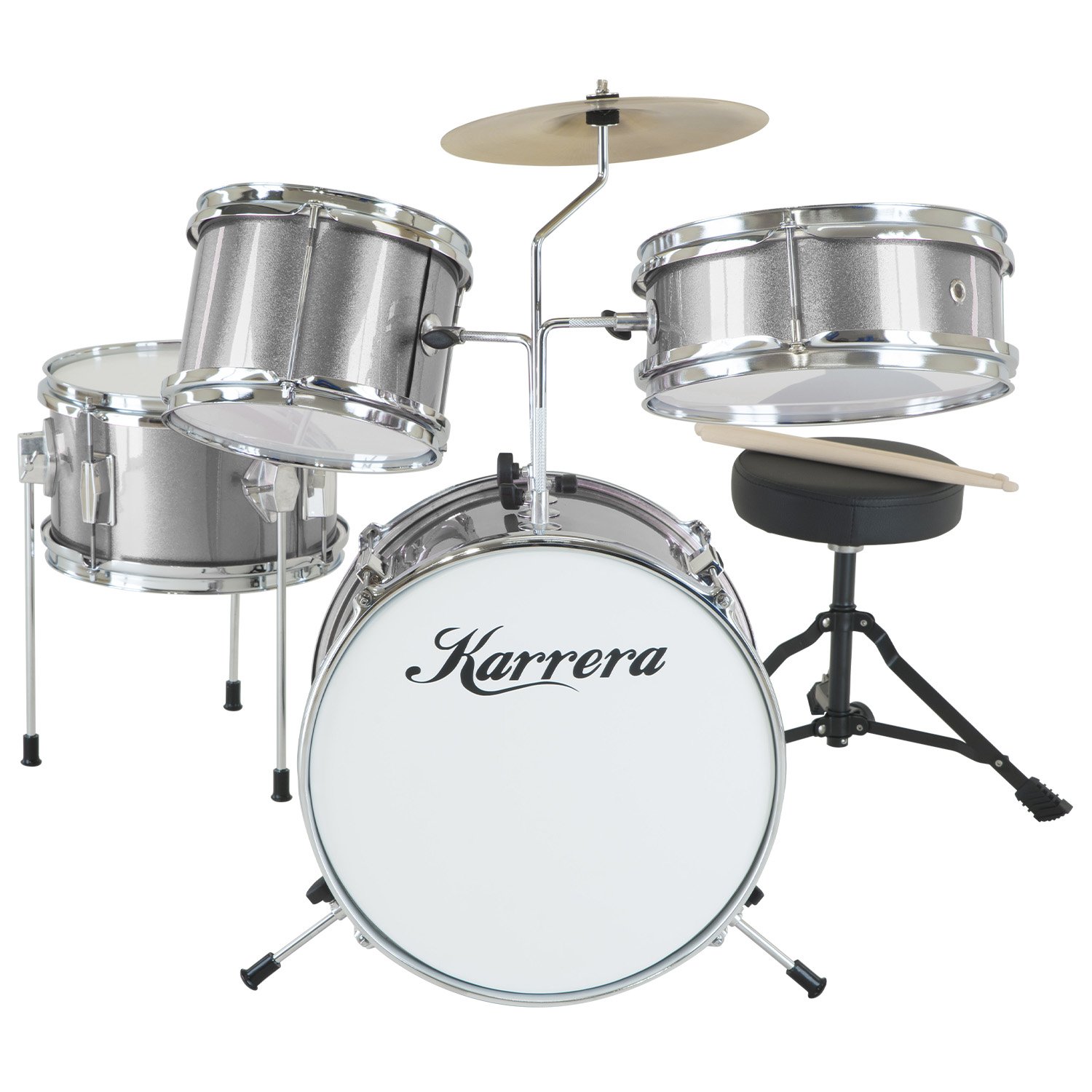 V240-4PC-DRUM-SL-71661-00 Karrera Childrens 4pc Drum Kit - Silver - Image 1
