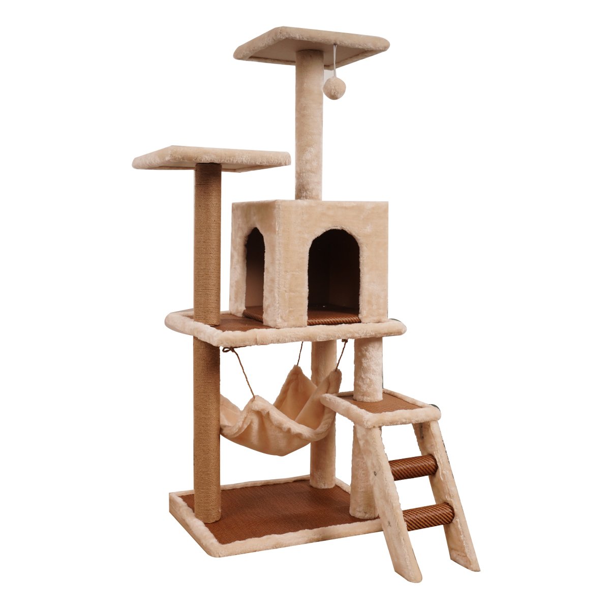 V240-CAT-EJT-341-BGE-71095-00 Furtastic 125cm Cat Tree Scratching Post - Beige - Image 1