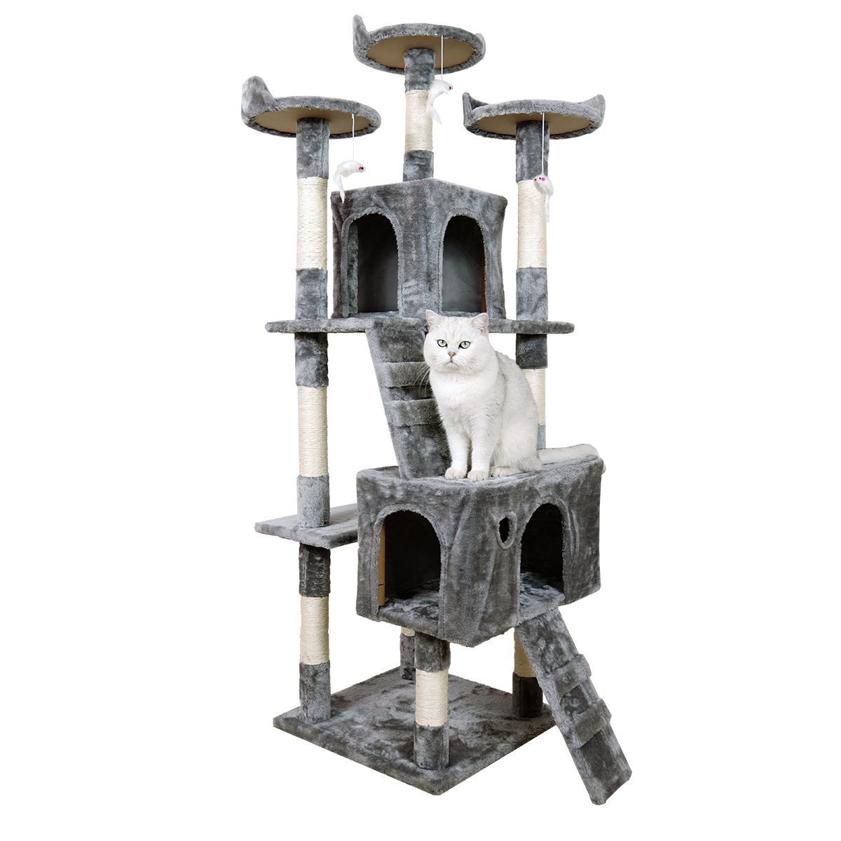 V240-CAT-EJT-361-SGY-71099-00 Furtastic 170cm Cat Tree Scratching Post - Silver Grey - Image 1