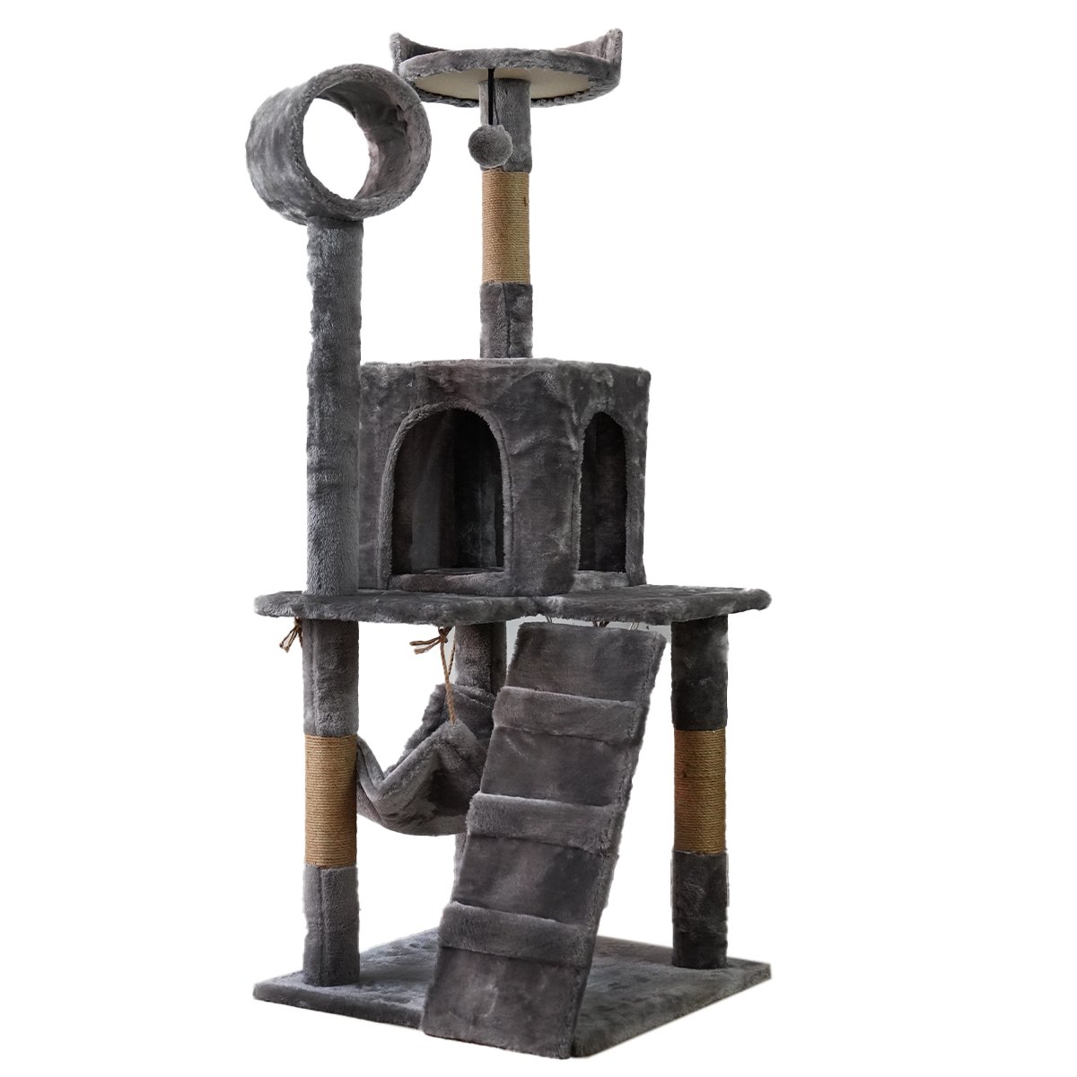 V240-CAT-EJT-363-DGY-71101-00 Furtastic 135cm Cat Tree Scratching Post - Dark Grey - Image 1