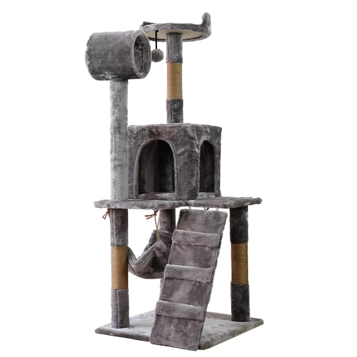 V240-CAT-EJT-363-SGY-71102-00 Furtastic 135cm Cat Tree Scratching Post - Silver Grey - Image 1