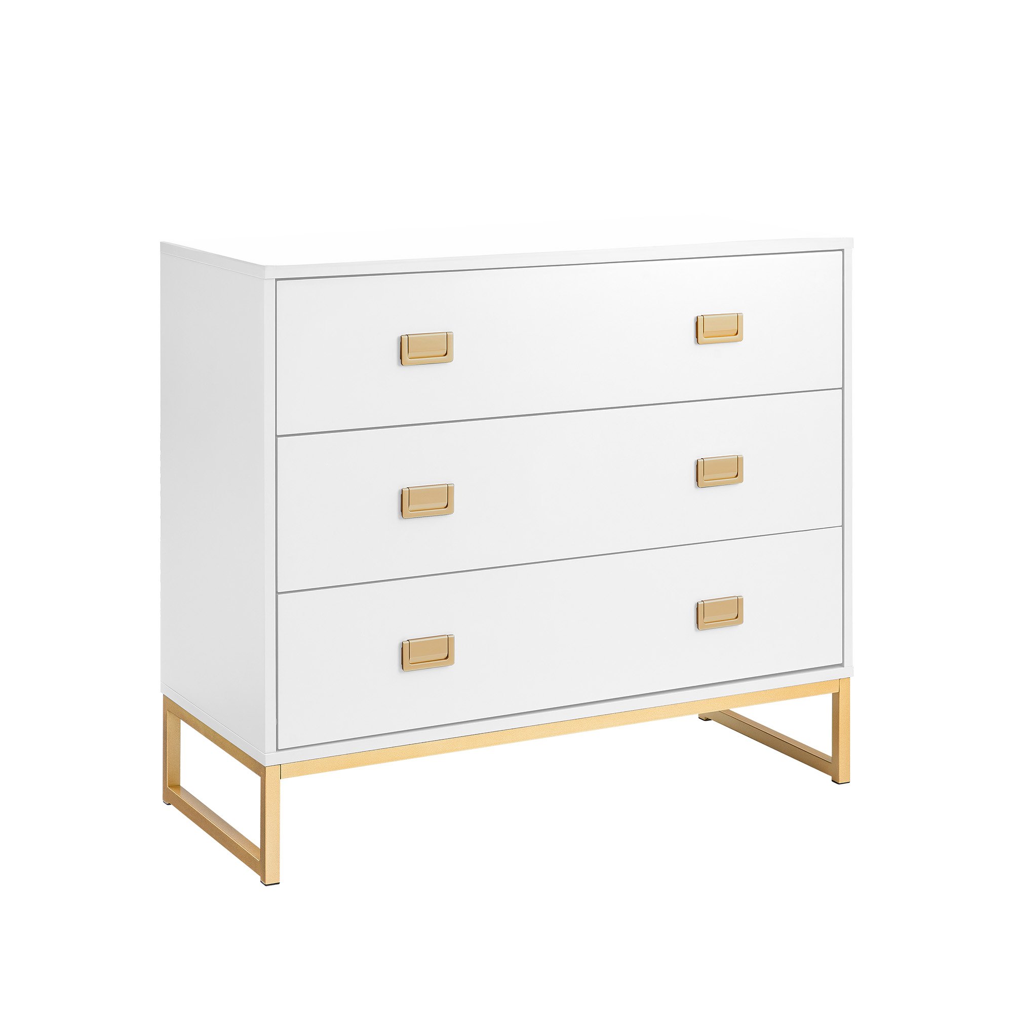 V240-CHE-90L-05-WHG-158405-00 Sarantino Amara Chest of Drawers Tallboy Dresser in White/Gold - Image 1