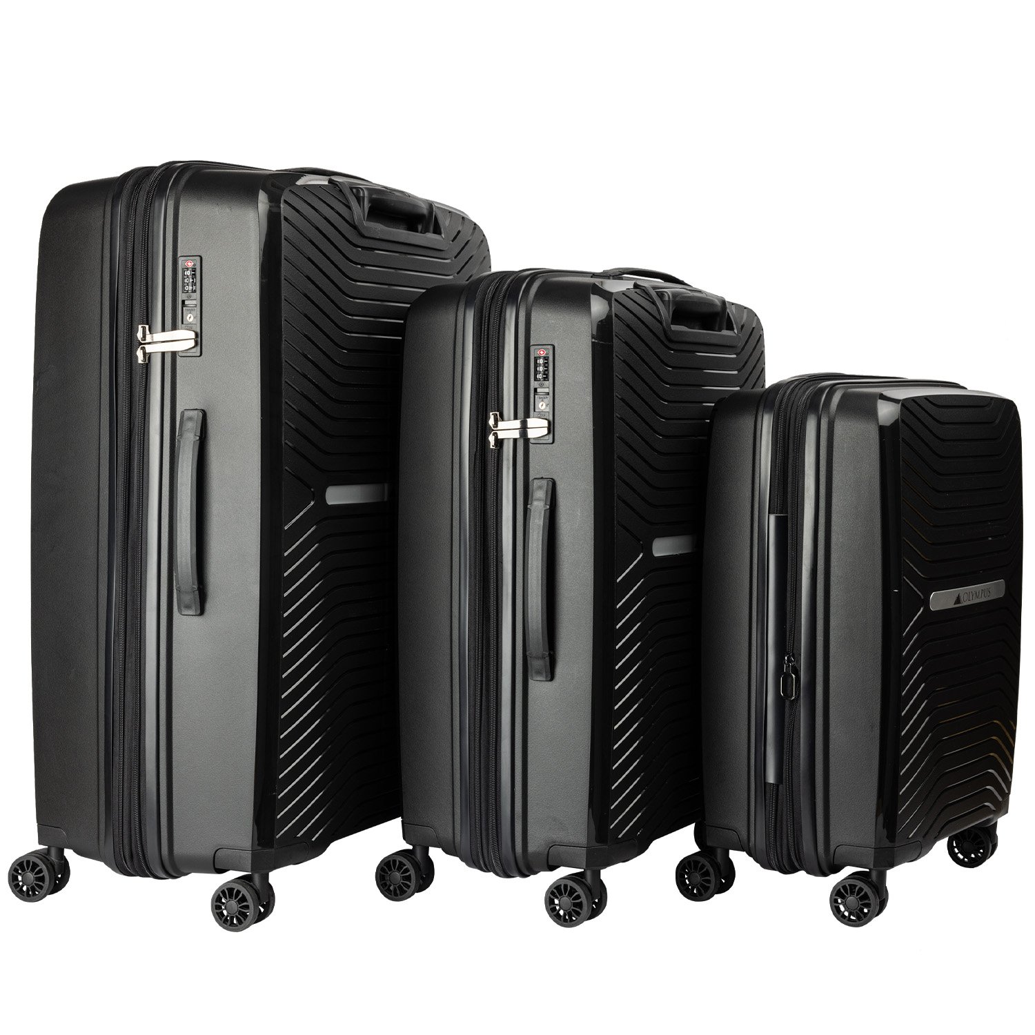 V240-LUG-901-3PC-BK-71638-00 Olympus 3PC Astra Luggage Set Hard Shell Suitcase - Obsidian Black - Image 1