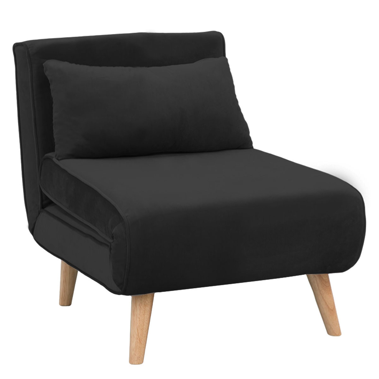 V240-SOFA-M13-SUE-BK-73486-00 Sarantino Adjustable Chair Single Sofa Bed Faux Velvet - Black - Image 1