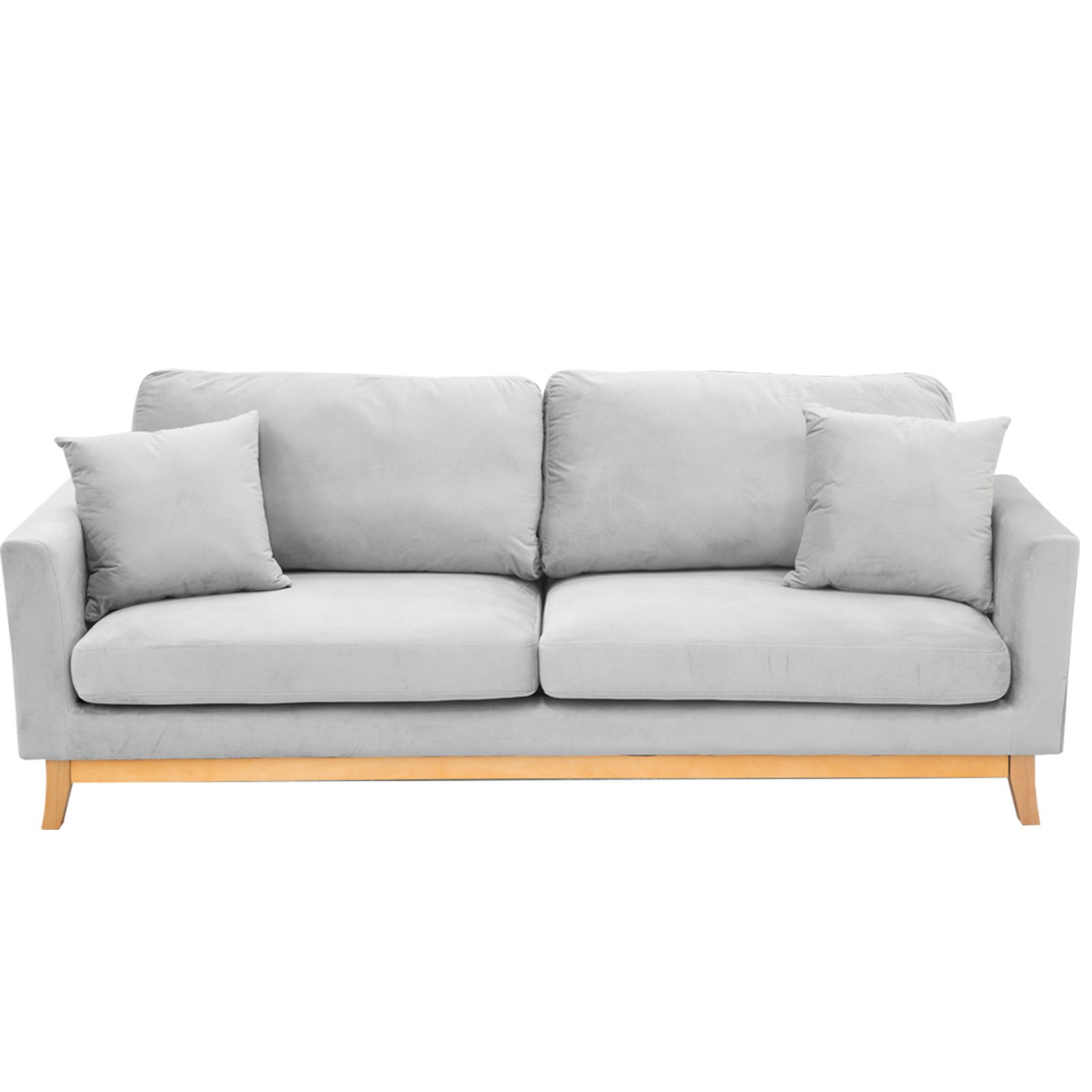 V240-SOFA-M20-SUE-LGY-73493-00 Sarantino 3 Seater Faux Velvet Sofa Bed Couch Furniture Light Grey - Image 1
