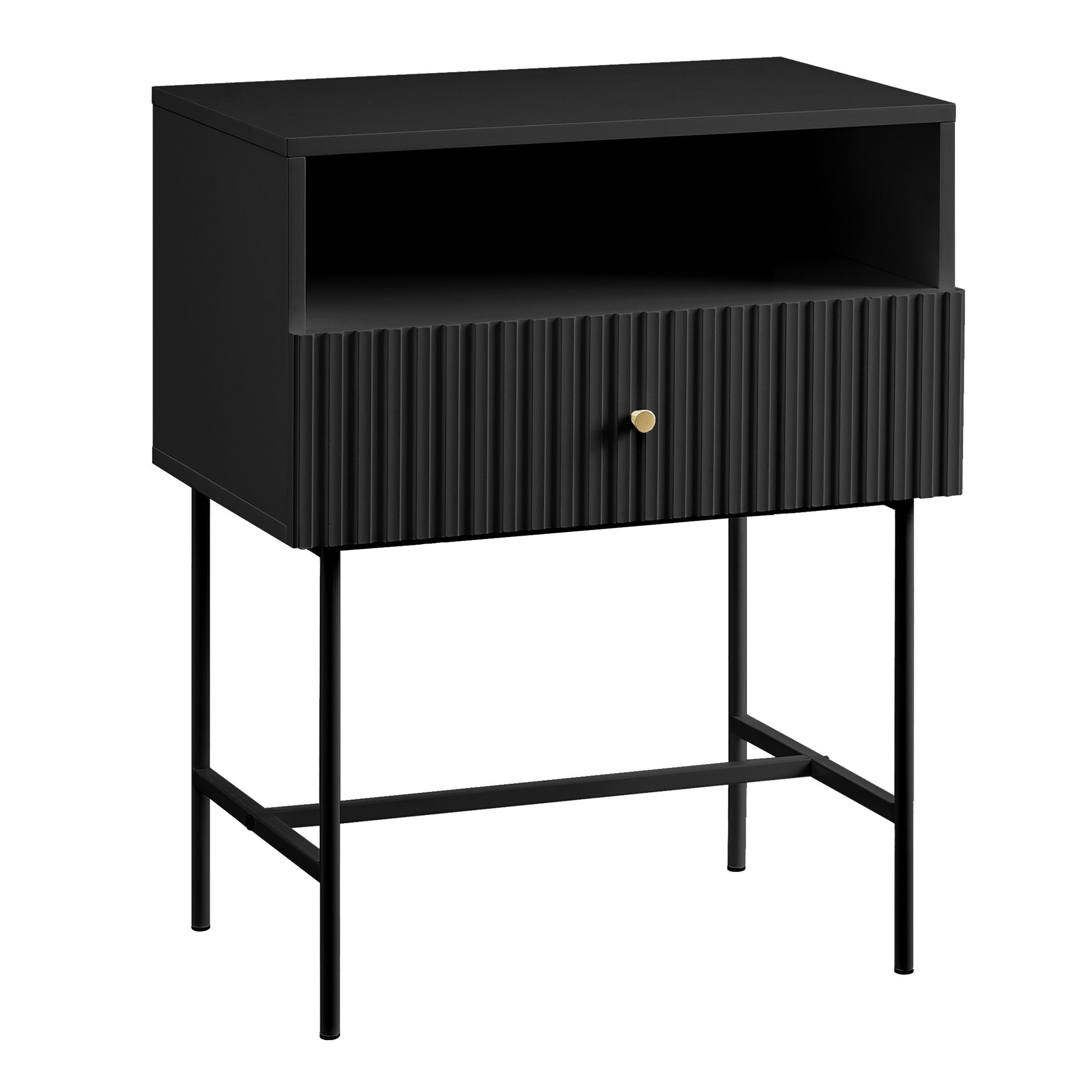 V240-TBL-18F-12T-BLK-214897-00 Sarantino Cecil Slender Fluted Bedside Table in Black - Image 1