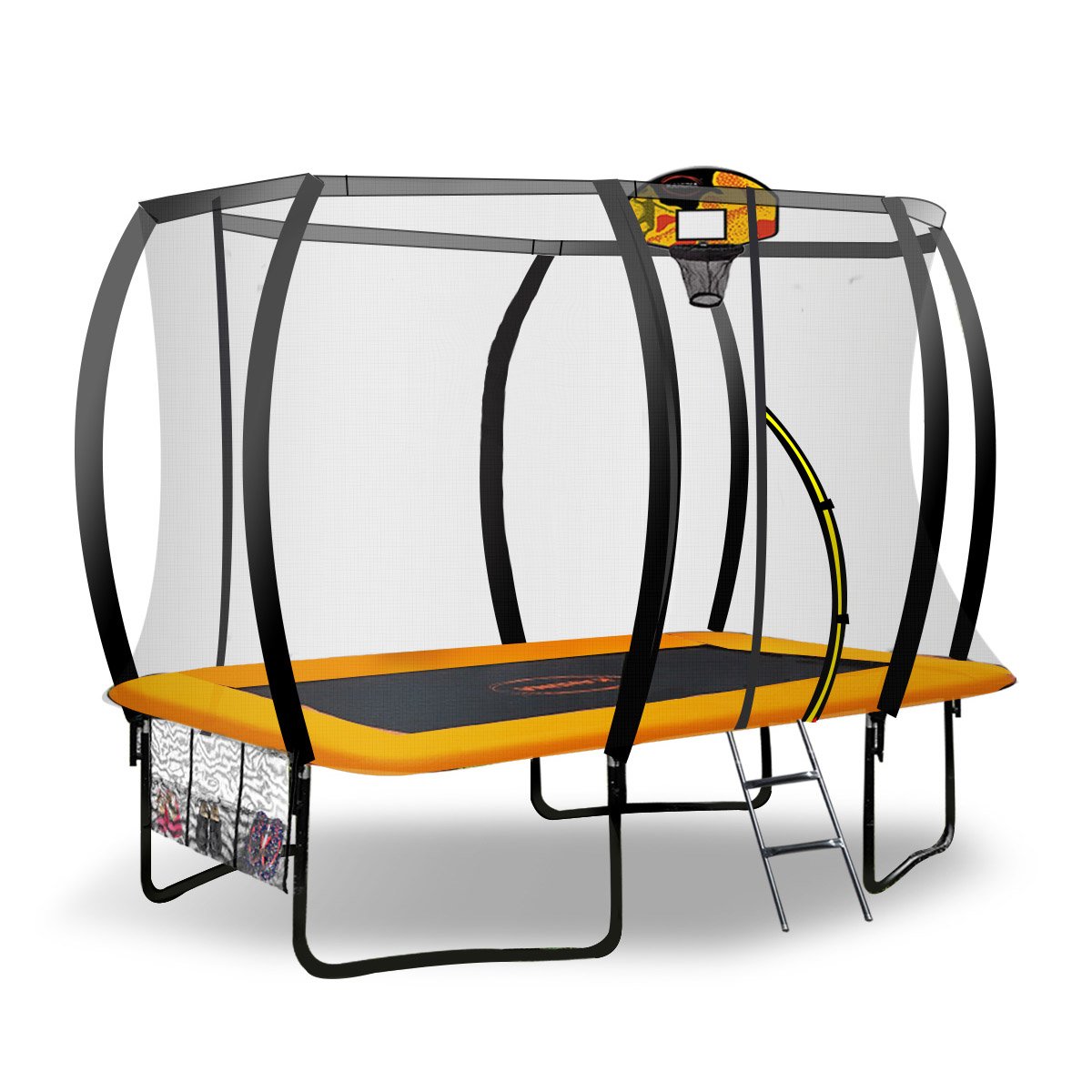 V240-TRA-FJP-RCT-0811-BB-68201-00 Kahuna 8ft X 11ft Outdoor Rectangular Orange Trampoline With Safety Enclosure And Basketball Hoop Set. - Image 1