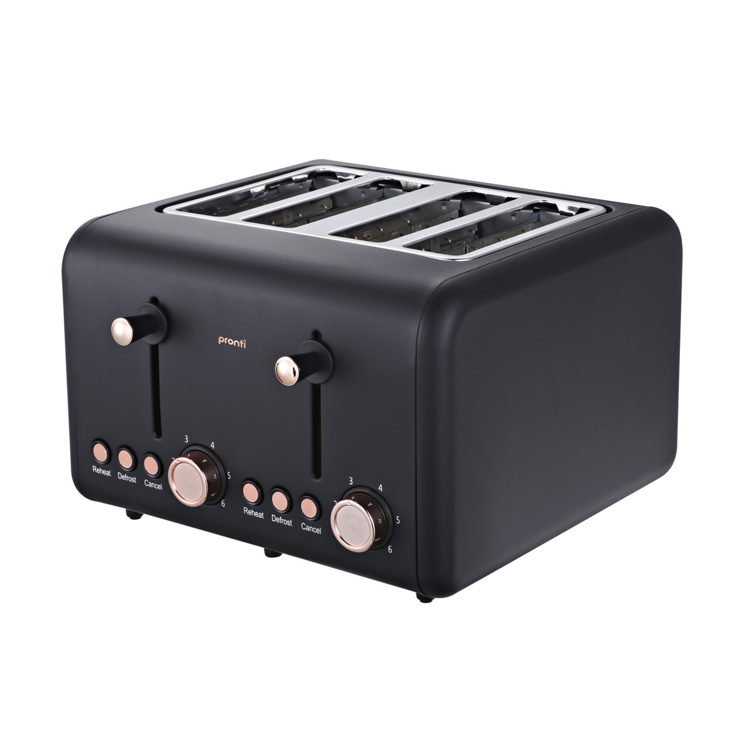 V240-TSR-4SL-GST-BK-68304-00 Pronti 4 Slice Toaster Rose Trim Collection - Black - Image 1