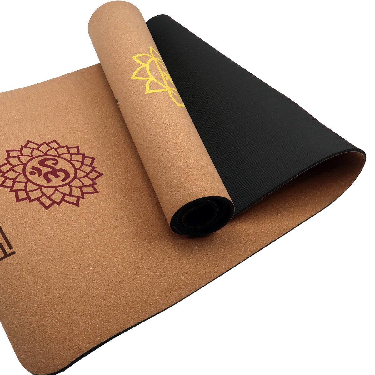 V240-YM-CRK-MPT-71494-00 Powertrain Cork Yoga Mat with Carry Straps Home Gym Pilates - Chakras - Image 1