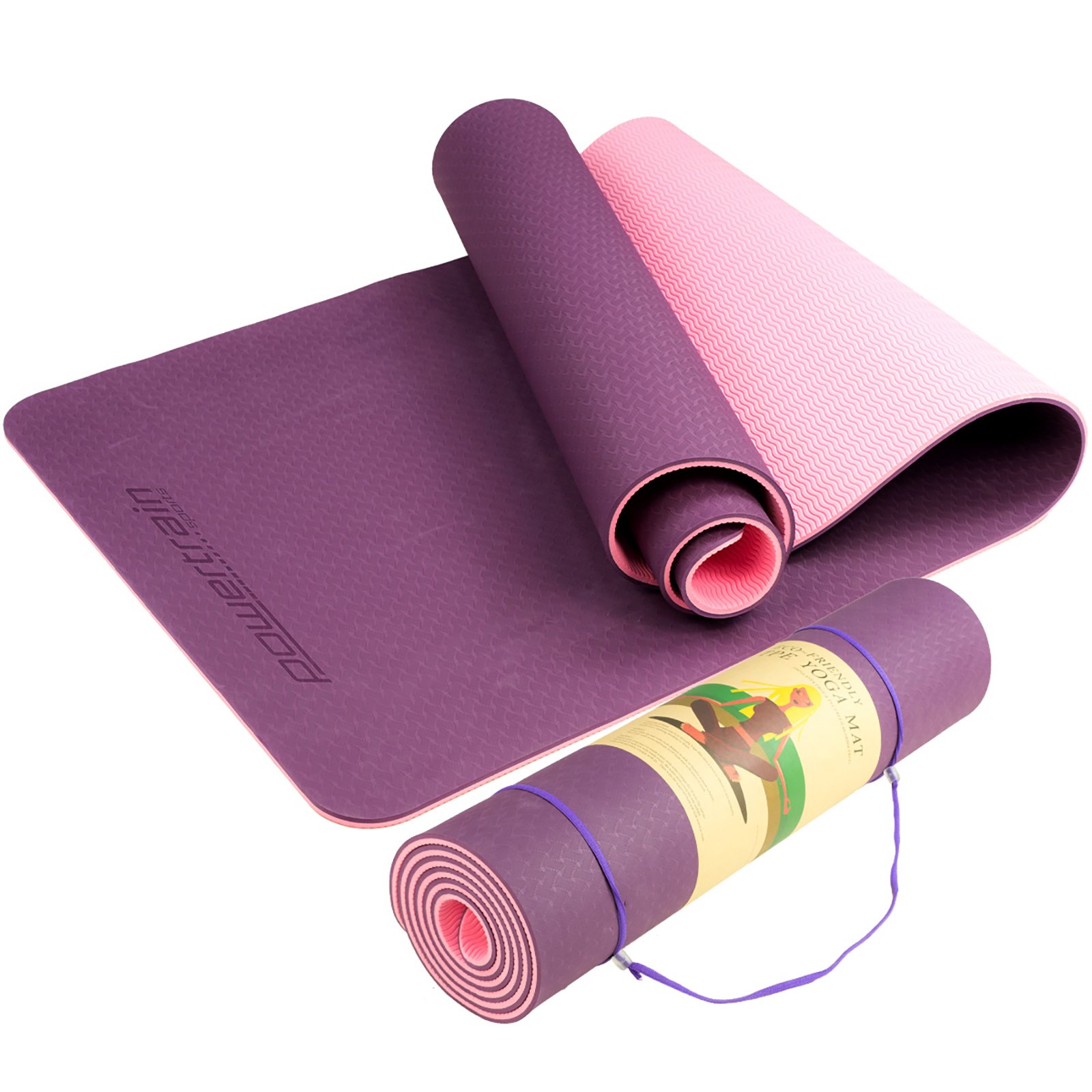 V240-YM-TPE-DHG-PU-67590-00 Powertrain TPE Yoga Exercise Mat Home Gym Pilates Fitness 8mm Thick in Dark Purple - Image 1