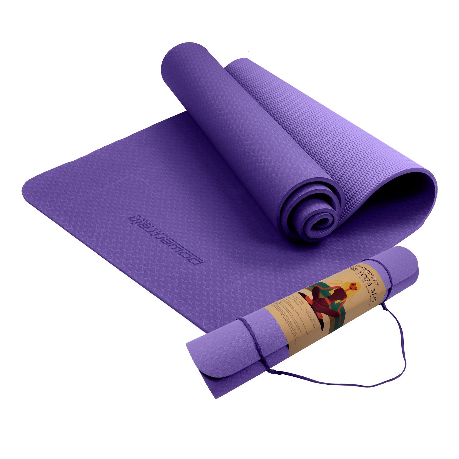 V240-YM-TPE-SC-LIL-67584-00 Powertrain Eco-friendly Dual Layer 6mm Yoga Mat | Dark Lavender | Non-slip Surface And Carry Strap For Ultimate Comfort And Portability - Image 1