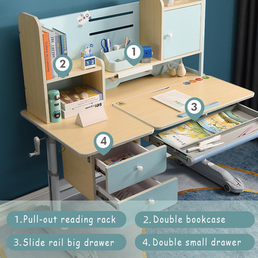 V255-020-508BLUE-52111-00 Height Adjustable Children Kids Ergonomic Study Desk Chair Set 120cm Blue Pink AU - Image 1