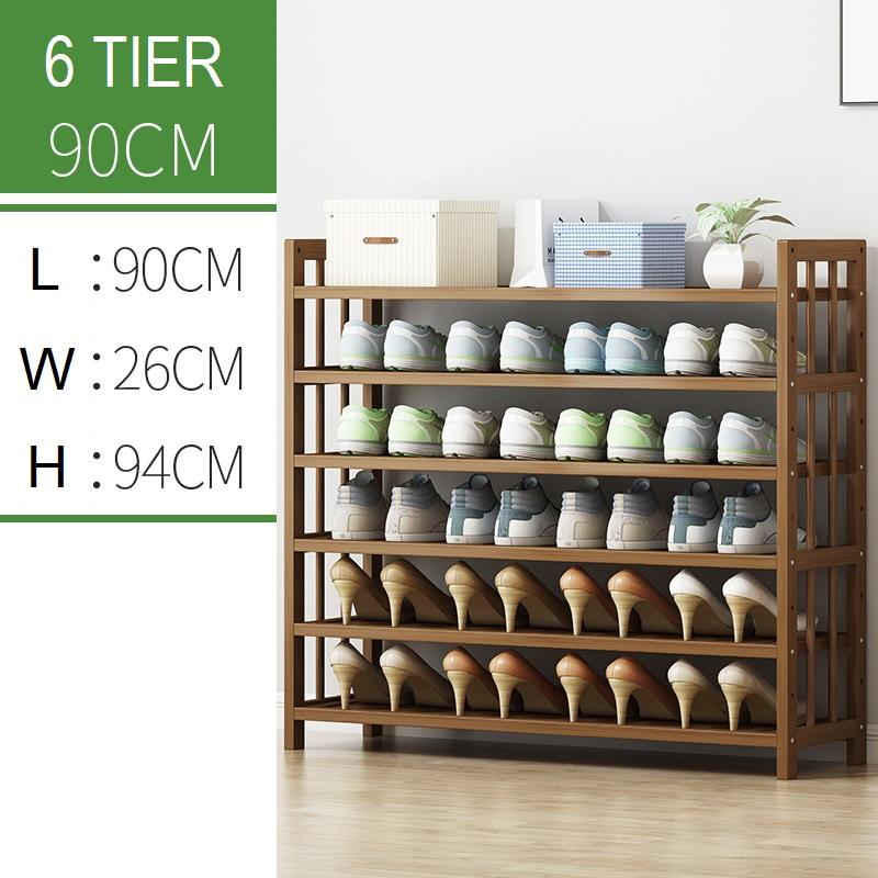 V255-0408-06-53007-00 6 Tier Tower Bamboo Wooden Shoe Rack Corner Shelf Stand Storage Organizer - Image 1
