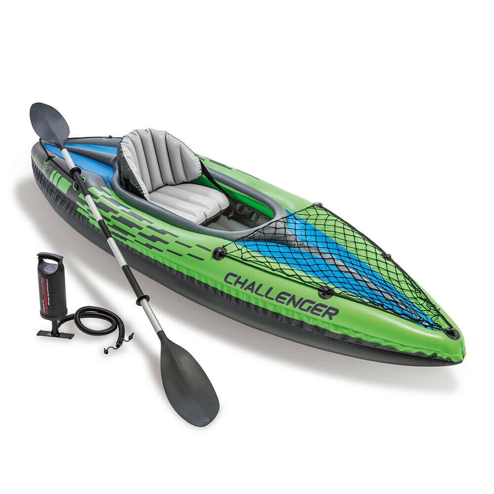 V255-68305NP-52230-00 Intex Sports Challenger K1 Inflatable Kayak 1 Seat Floating Boat Oars River Lake 68305NP - Image 1