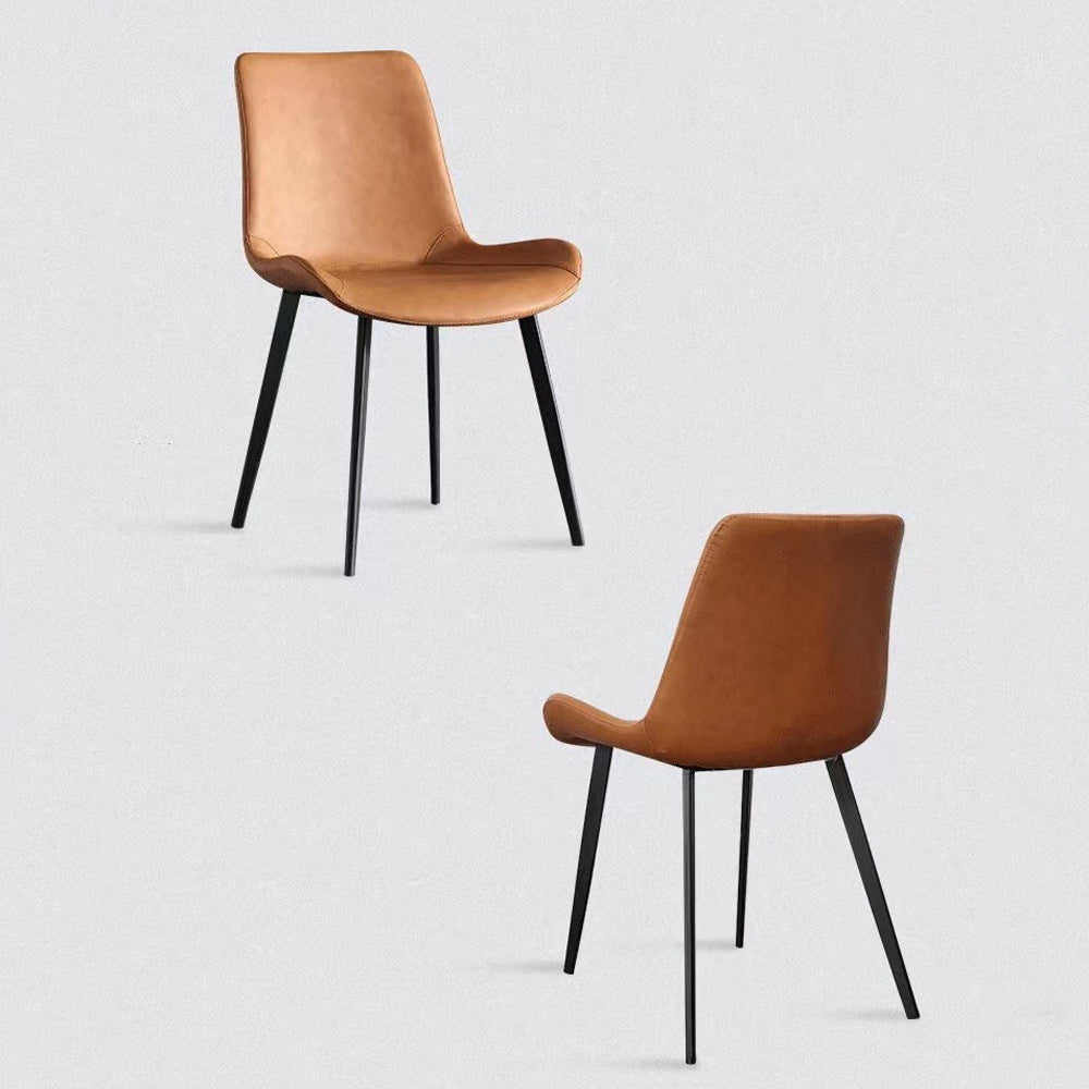 V255-DINBROWN-172545-00 Minimal List Dining Chairs PU Retro Chair Cafe Kitchen Modern Metal Legs x 2 Brown - Image 1