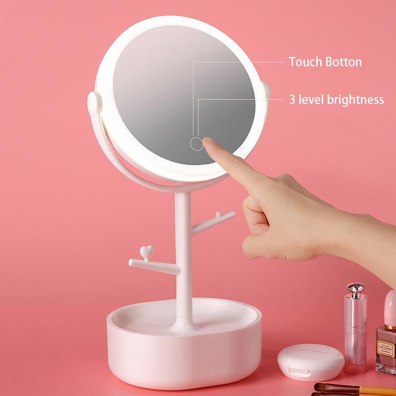 V255-E1908-PINK-52568-00 Ecoco Smart LED Light Cosmetic Makeup Mirror USB Touch Screen Home Desk Vanity 360° Pink - Image 1