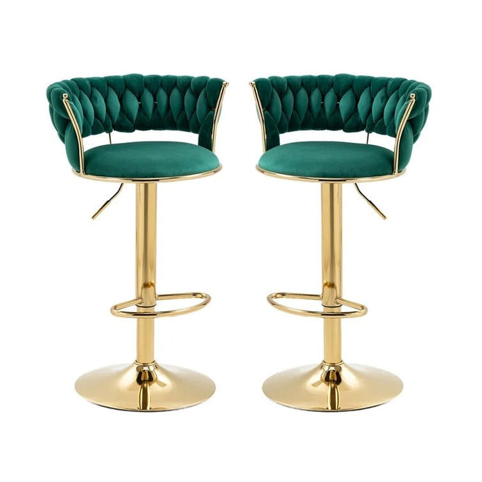 V255-GP1762-GR-202505271450-00 2x Height Adjustable Swivel Bar Stool Velvet Golden Base Barstools Chairs Padded Seat- Green - Image 1