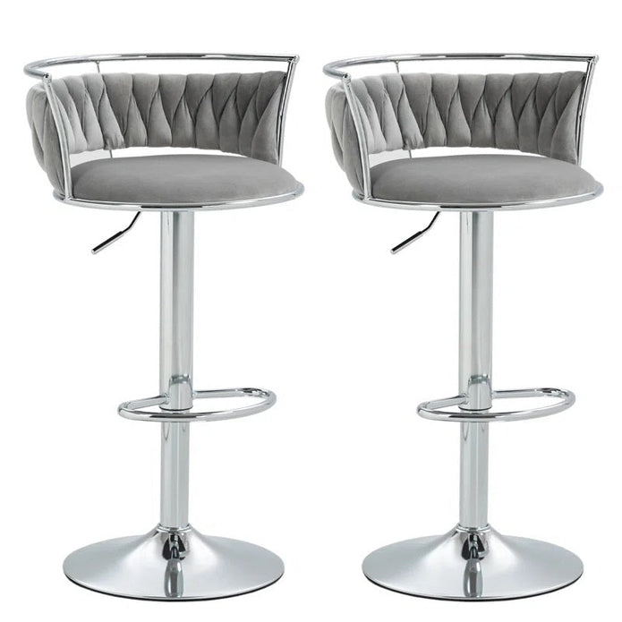 V255-GP2311R-GREY-202505231412-00 SERENITà Silver Swivel Upholstered Velvet Adjustable Height Counter Stool with Metal Frame Grey (Set of 2) - Image 1
