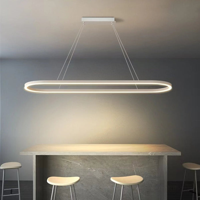 V255-L-24119-W-197138-00 Modern Minimalist Oval Pendant Light Adjustable LED Chandelier White - Image 1