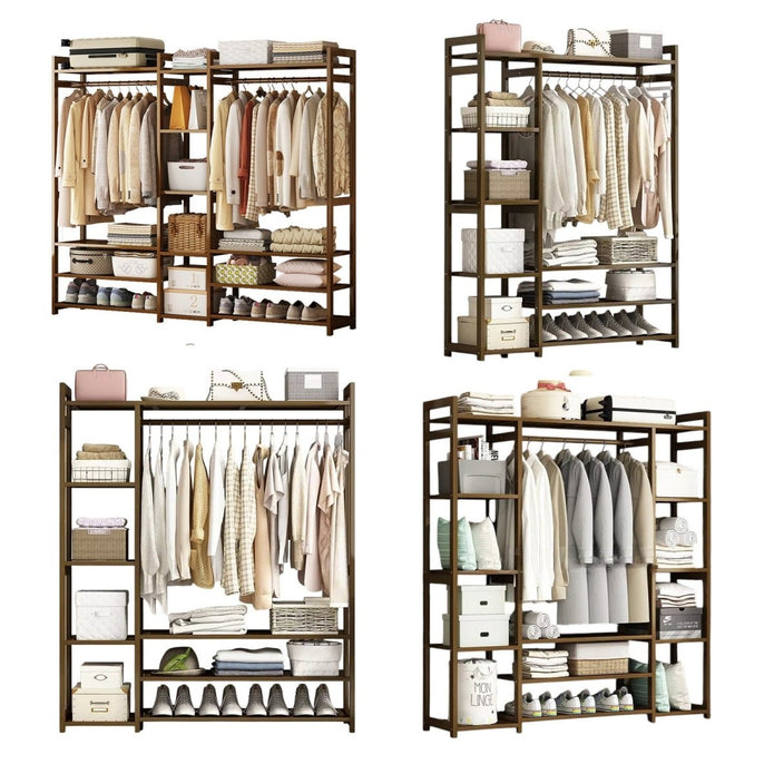 V255-QBYMJ-120-202505051244-00 Bamboo Clothes Rack Garment Closet Storage Organizer Hanging Rail Shelf Dress room 120CM - Image 1