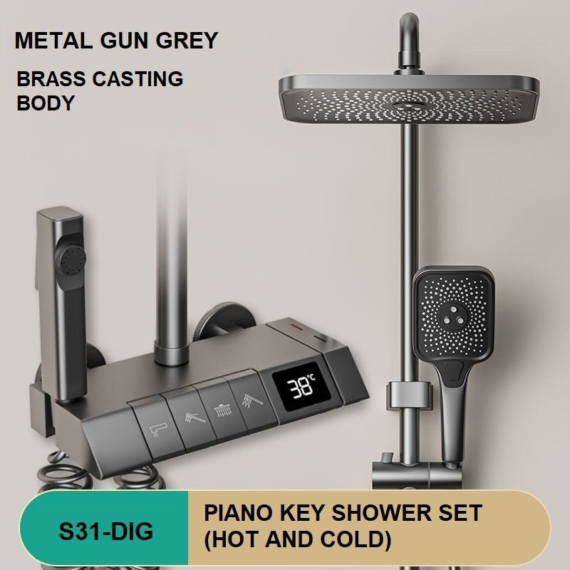 V255-S31-DIG-151099-00 Geobella S31 Luxury Shower System Hot Cold Mixer Shower Set Bathroom Thermostatic SPA Rainfall Bath Tap Bathtub Wall Mount LED Digital Faucet - Image 1