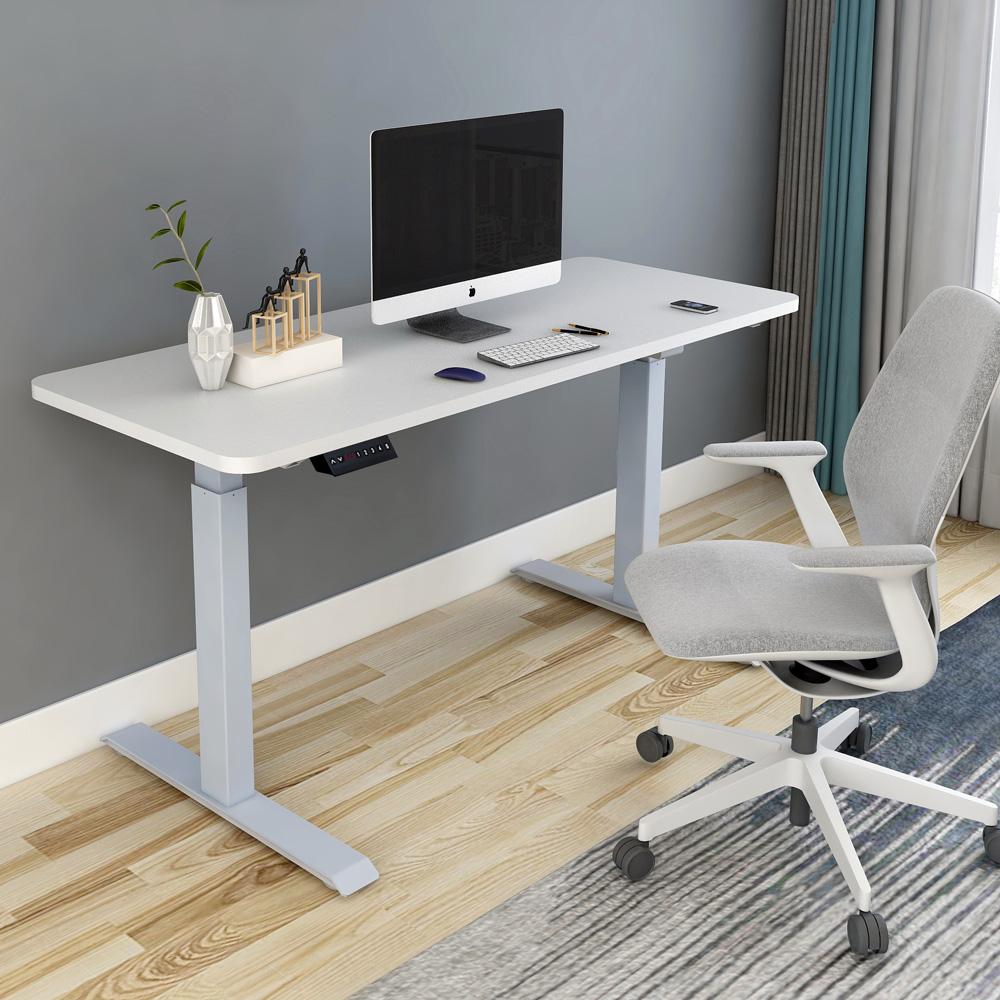 V255-SMG-160W-53166-00 160cm Standing Desk Height Adjustable Sit Stand Motorised Grey Single Motor Frame White Top - Image 1