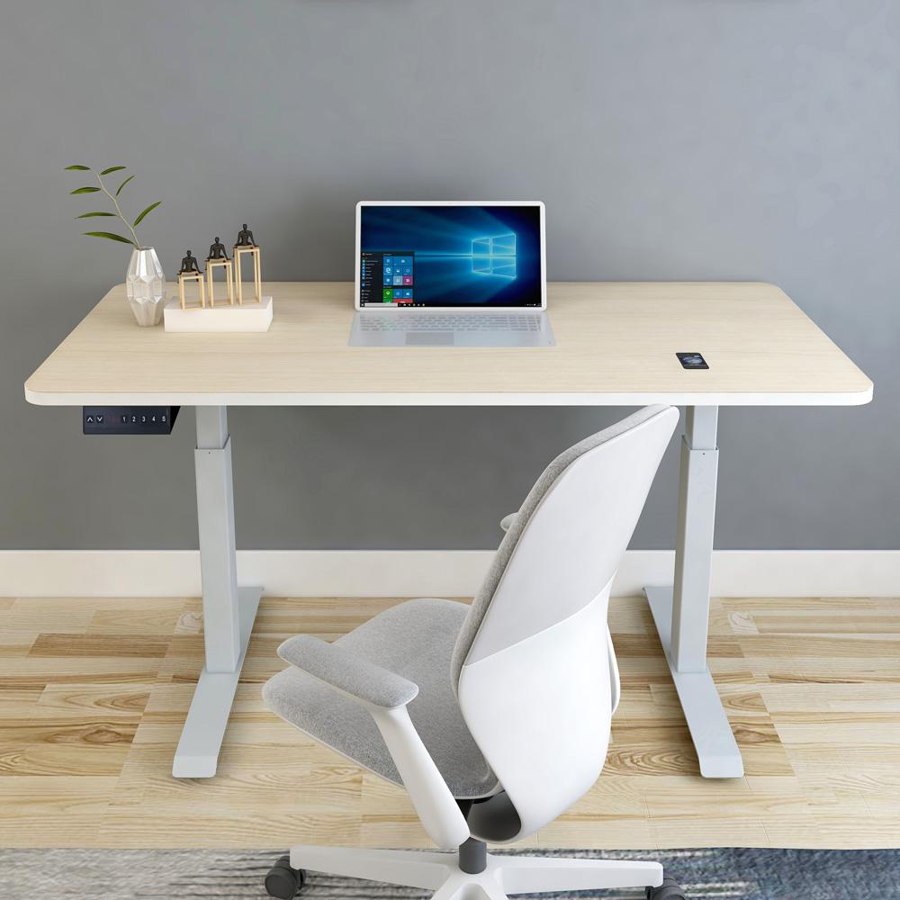 V255-SMG120M-standing-desk-height-adjustable-sit-stand-motorised-single-dual-motors-frame-top-559179-00 Standing Desk Height Adjustable Sit Stand Motorised Grey Single Motor Frame 120cm Maple Top - Image 1