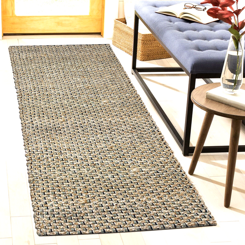 V262-CI-STK999JR-s-l1600-00 Hand Braided Jute Runner with Green Textured Weave 50 x 120 cm - Image 1