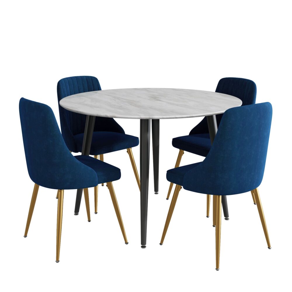 V264-DNT-405-WHE-DNC-414V-BLU-4-61151-00 Ocean’s Velvet Dining Set - Image 1