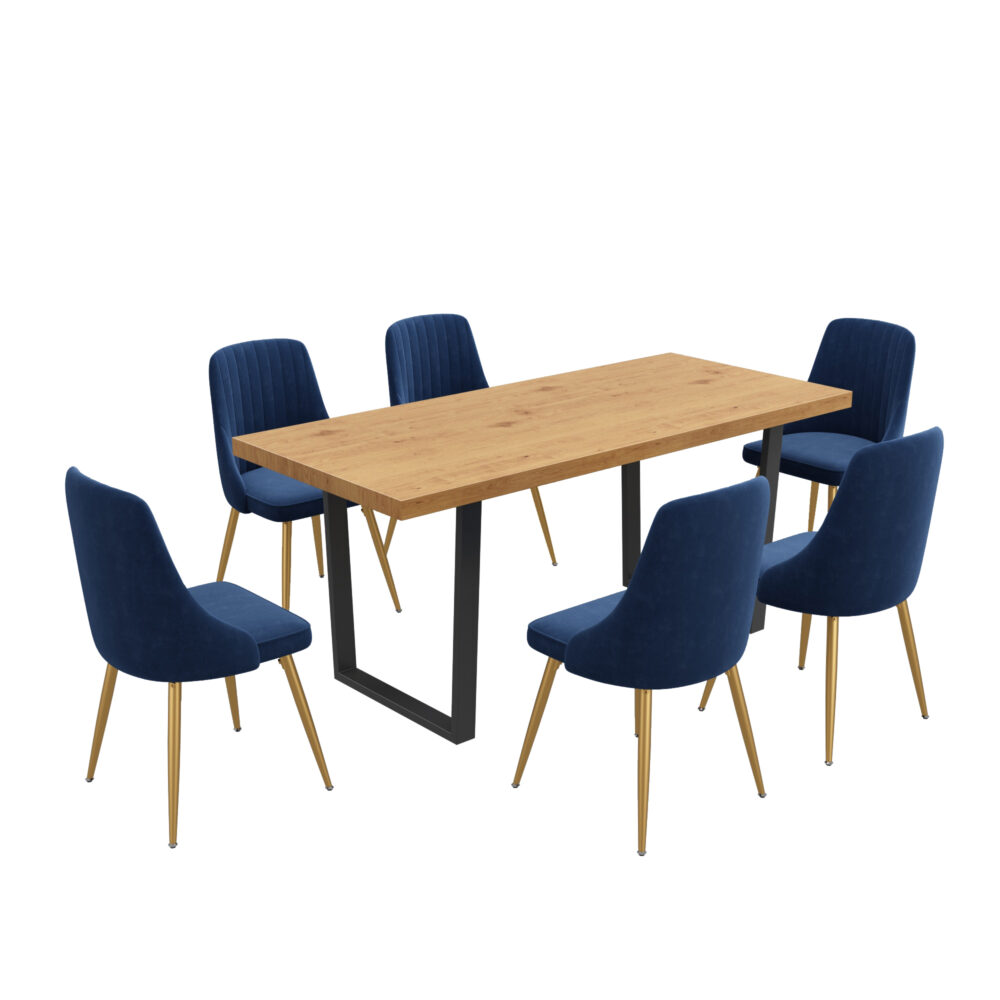 V264-DNT-412C-NTR-DNC-414V-BLU-6-61140-00 Dinero: Navy Velvet&Natural Table Set - Image 1