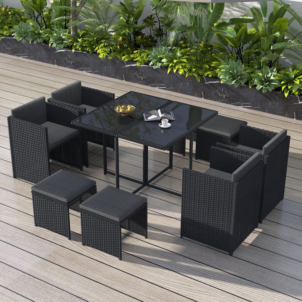 V264-OTF-503S-BLK-51989-00 Horrocks 8 Seater Outdoor Dining Set-Black - Image 1