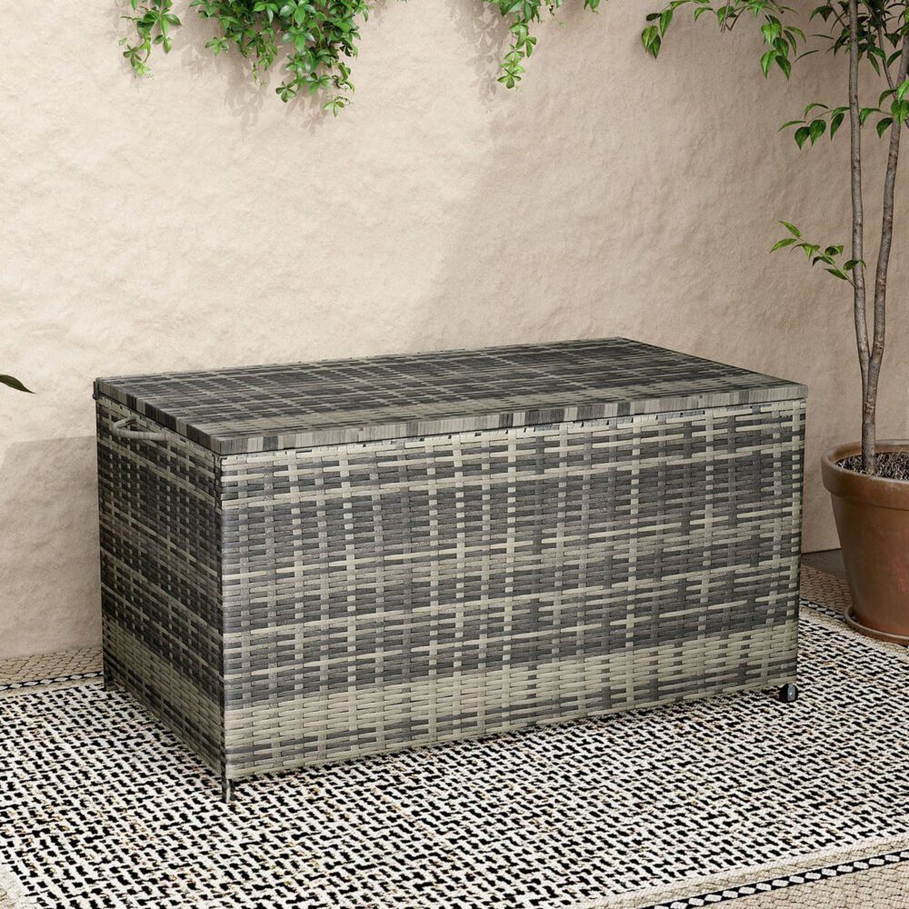 V264-OTF-506S-LGR-202505221115-00 Outdoor PE Wicker Storage Box Garden 320L-Grey - Image 1