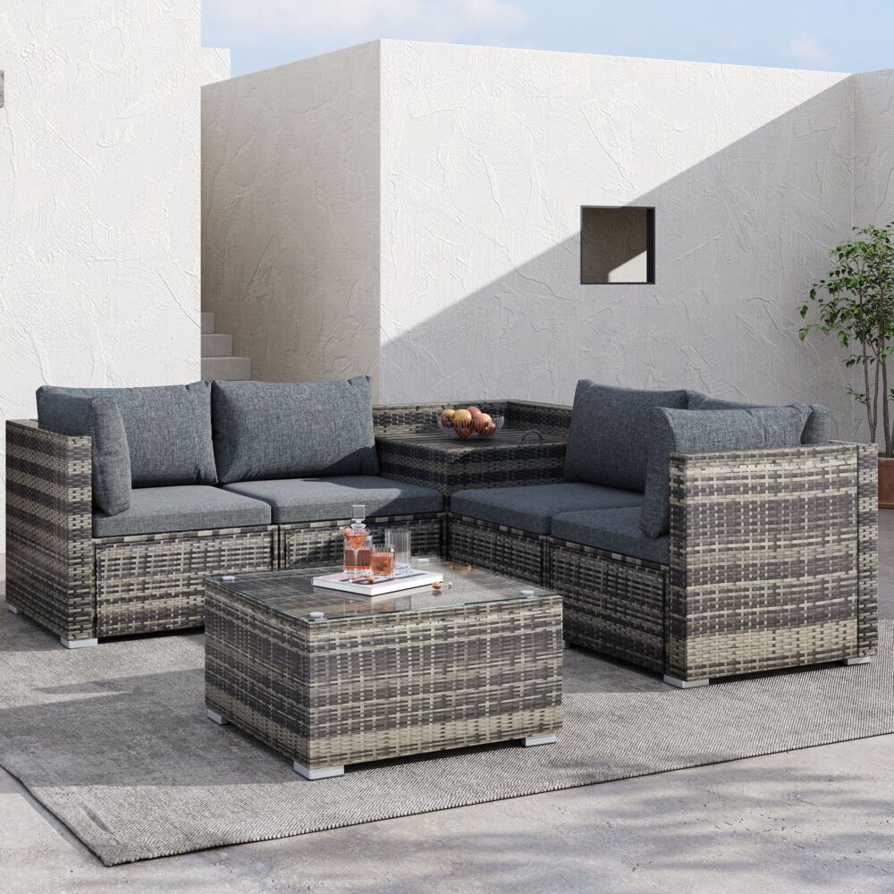 V264-OTF-508S-LGR-52080-09 6PCS Outdoor Modular Lounge Sofa Coogee-Grey - Image 1