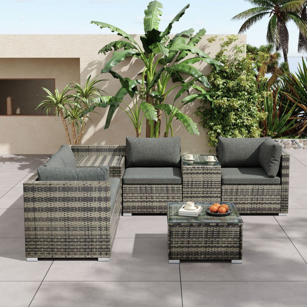 V264-OTF-530S-LGR-OTF-508-LGR-202504241549-00 7PC Outdoor Wicker Lounge with Storage Corner (Grey) - Image 1