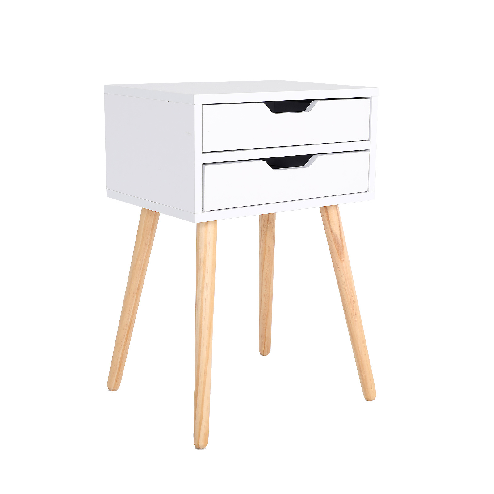 V274-FT-BEDT-2DD02-WH-167690-00 Bedside Table 2 Drawer Wood Leg Storage Cabinet Nightstand SUZY WHITE - Image 1