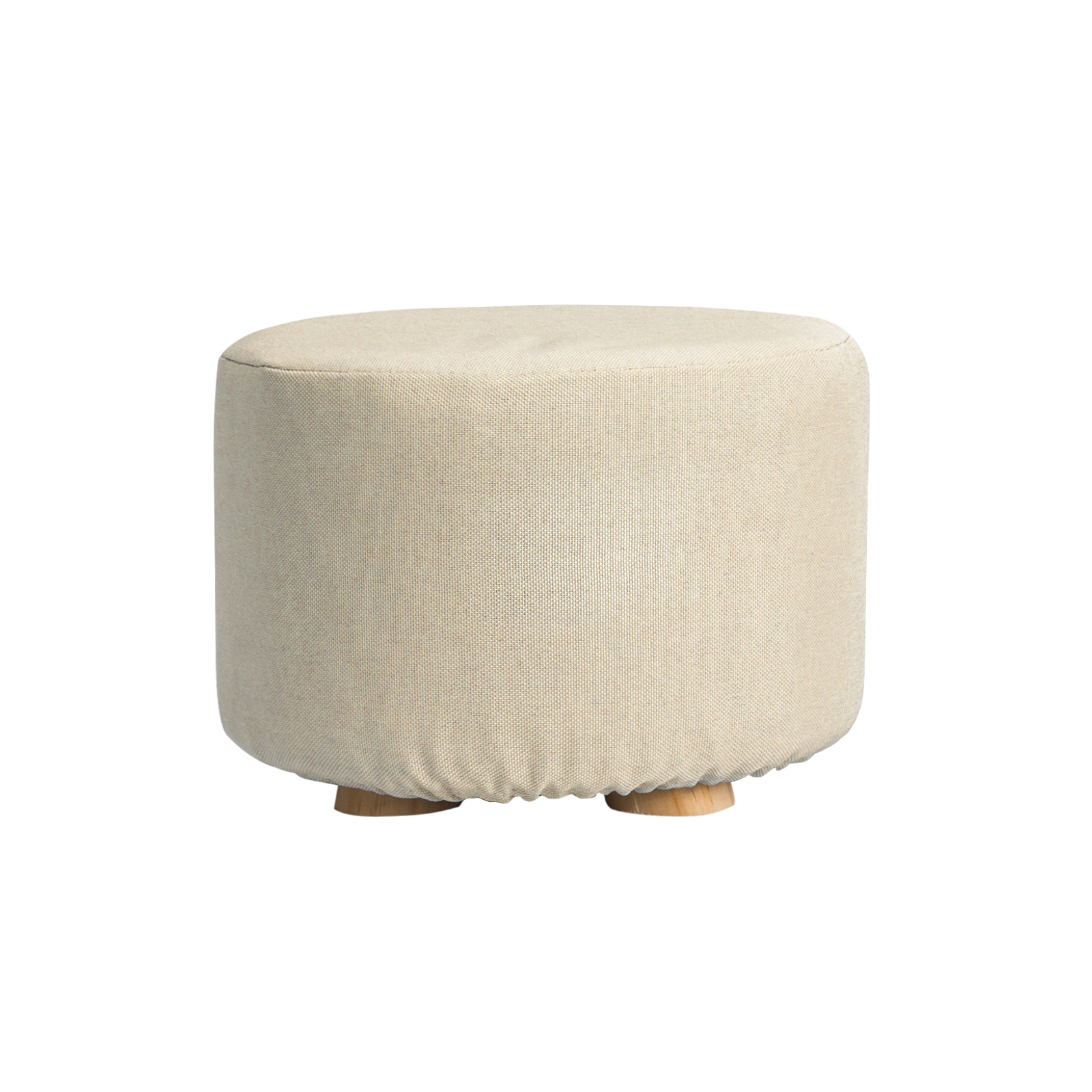 V274-FT-GQST01-BE-FT-GQST01-BE-00 Fabric Ottoman Round Wooden Leg Foot Stool - BEIGE - Image 1